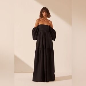 New - off shoulder Josephine Square Neck Tiered Maxi Dress - Black